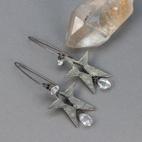 Herkimer Diamond Dangle Earrings, Twinkling Star Earrings with Artisan Pewter Charms