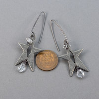Herkimer Diamond Dangle Earrings, Twinkling Star Earrings with Artisan Pewter Charms