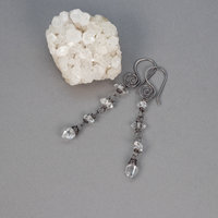 Herkimer Diamond Quartz Linked Dangle Earrings