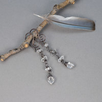 Herkimer Diamond Quartz Linked Dangle Earrings
