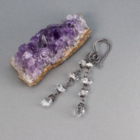 Herkimer Diamond Quartz Linked Dangle Earrings