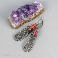 Spooky Skull Earrings, Vintage Look Halloween Gemstone Earrings