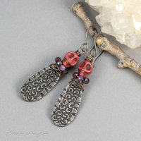 Spooky Skull Earrings, Vintage Look Halloween Gemstone Earrings