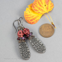 Spooky Skull Earrings, Vintage Look Halloween Gemstone Earrings