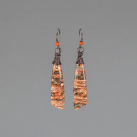 Dramatic Stone Tablet Earrings, Striking Red and Brown Jasper Earrings in Copper