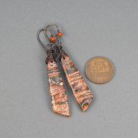 Dramatic Stone Tablet Earrings, Striking Red and Brown Jasper Earrings in Copper