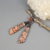Dramatic Stone Tablet Earrings, Striking Red and Brown Jasper Earrings in Copper