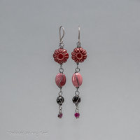 Long Dangle Earrings in Shades of Burgundy and Black, Garnet Obsidian and Mookaite Earrings