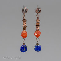Long Tribal Style Dangle Earrings with Orange and Blue Natural Stones