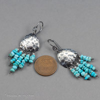 Turquoise Fringe Earrings, Sterling Silver Southwest Chandelier Earrings