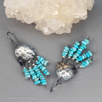 Turquoise Fringe Earrings, Sterling Silver Southwest Chandelier Earrings