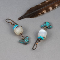 Little Bird Dangle Earrings with Turquoise and Agate Natural Stones