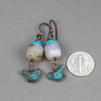 Little Bird Dangle Earrings with Turquoise and Agate Natural Stones