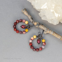 Mookaite Circle Earrings Handmade in Copper and Sterling Silver