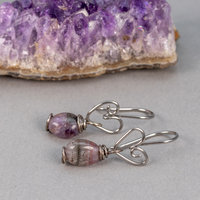 Niobium Heart Earrings with Cacoxenite in Amethyst Stones