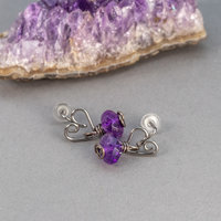 Handmade Niobium Post Earrings, Rustic Heart Studs with Amethyst Drop