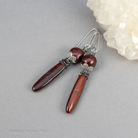 Red Tiger's Eye Earrings with Hill Tribes Fine Silver and Freshwater Pearls