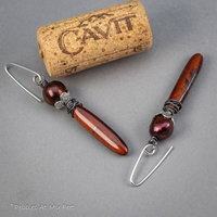 Red Tiger's Eye Earrings with Hill Tribes Fine Silver and Freshwater Pearls