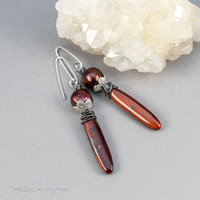 Red Tiger's Eye Earrings with Hill Tribes Fine Silver and Freshwater Pearls