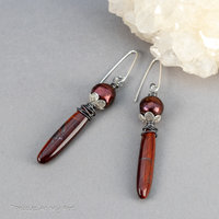 Red Tiger's Eye Earrings with Hill Tribes Fine Silver and Freshwater Pearls
