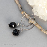 Simple Drop Earrings of Black Onyx and Oxidized Sterling Silver