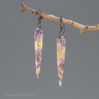 Purple Stone Dagger Earrings with Petrified Fluorite and Topaz 