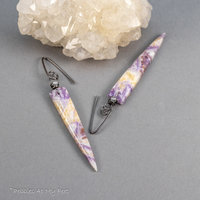 Purple Stone Dagger Earrings with Petrified Fluorite and Topaz 