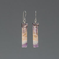 Marbled Purple and White Natural Stone Slab Earrings Handmade in Sterling Silver