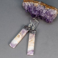 Marbled Purple and White Natural Stone Slab Earrings Handmade in Sterling Silver