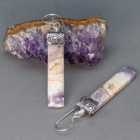 Marbled Purple and White Natural Stone Slab Earrings Handmade in Sterling Silver
