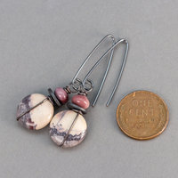 White Gray and Mauve Jasper Earrings, Porcelain Jasper Winter Scene Earrings