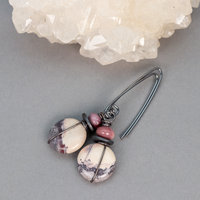 White Gray and Mauve Jasper Earrings, Porcelain Jasper Winter Scene Earrings