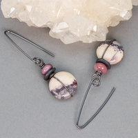 White Gray and Mauve Jasper Earrings, Porcelain Jasper Winter Scene Earrings