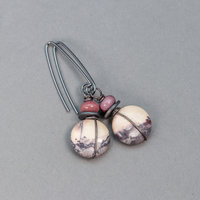 White Gray and Mauve Jasper Earrings, Porcelain Jasper Winter Scene Earrings