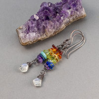 Gemstone Chip Earrings in Rainbow Colors, Genuine Natural Stone Dangle Earrings
