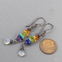 Gemstone Chip Earrings in Rainbow Colors, Genuine Natural Stone Dangle Earrings
