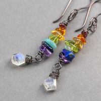 Gemstone Chip Earrings in Rainbow Colors, Genuine Natural Stone Dangle Earrings