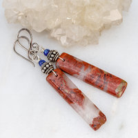 Long Jasper Earrings with Lapis Stones