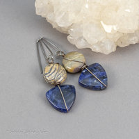 Sodalite Earrings with Beige Jasper, Sterling Silver Blue Stone Earrings with Nickel-free Niobium Hooks