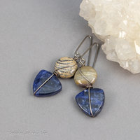 Sodalite Earrings with Beige Jasper, Sterling Silver Blue Stone Earrings with Nickel-free Niobium Hooks