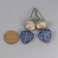 Sodalite Earrings with Beige Jasper, Sterling Silver Blue Stone Earrings with Nickel-free Niobium Hooks