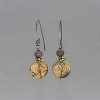 Brown Chohua Stone Earrings Wired in Sterling Silver with Raku Ceramic Beads and Turquoise