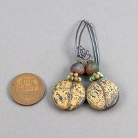 Brown Chohua Stone Earrings Wired in Sterling Silver with Raku Ceramic Beads and Turquoise