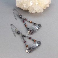 Handcrafted Sterling Silver Bat Earrings with Garnet and Spinel Gemstones