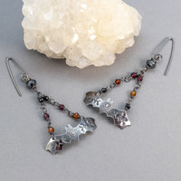 Handcrafted Sterling Silver Bat Earrings with Garnet and Spinel Gemstones