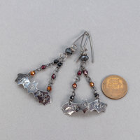 Handcrafted Sterling Silver Bat Earrings with Garnet and Spinel Gemstones