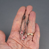 Pink Stone Wire Wrapped Teardrop Earrings in Oxidized Sterling Silver