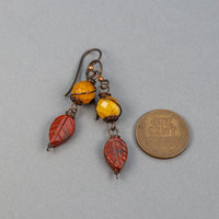 Dainty Jasper Leaf Earrings, Earthy Red and Yellow Stone Earrings Nickel Free