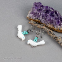 Carved White Stone Bird Earrings
