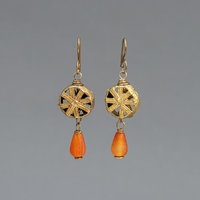 Rustic Brass Dangle Earrings with African Brass Beads and Agate Stone Drops